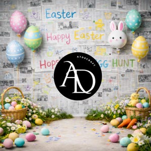 Easter Backdrop Photo | Newspaper Wall Egg Hunt Easter Background | Kids Easter Photography | Digital Download