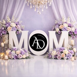 MOM Lavender Floral Digital Backdrop, Mothers Day Elegant Draped Background, White Letter Photo Prop, PNG 14x14