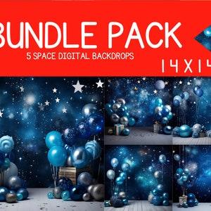 Starry Space Digital Photography Backdrop Galaxy Photography Background Cake Smash Photoshoot Backdrop Baby Kids Birthday Digital Background