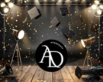 Graduation Studio Photo Graduation Black and Gold Back ground Ceremony Background Degree Event Digital Backdrop Photo Shoot Overlay Picture