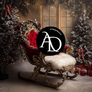 Christmas Sleigh Digital Background - Festive Holiday Composite, Studio Overlay Backdrop for Photography