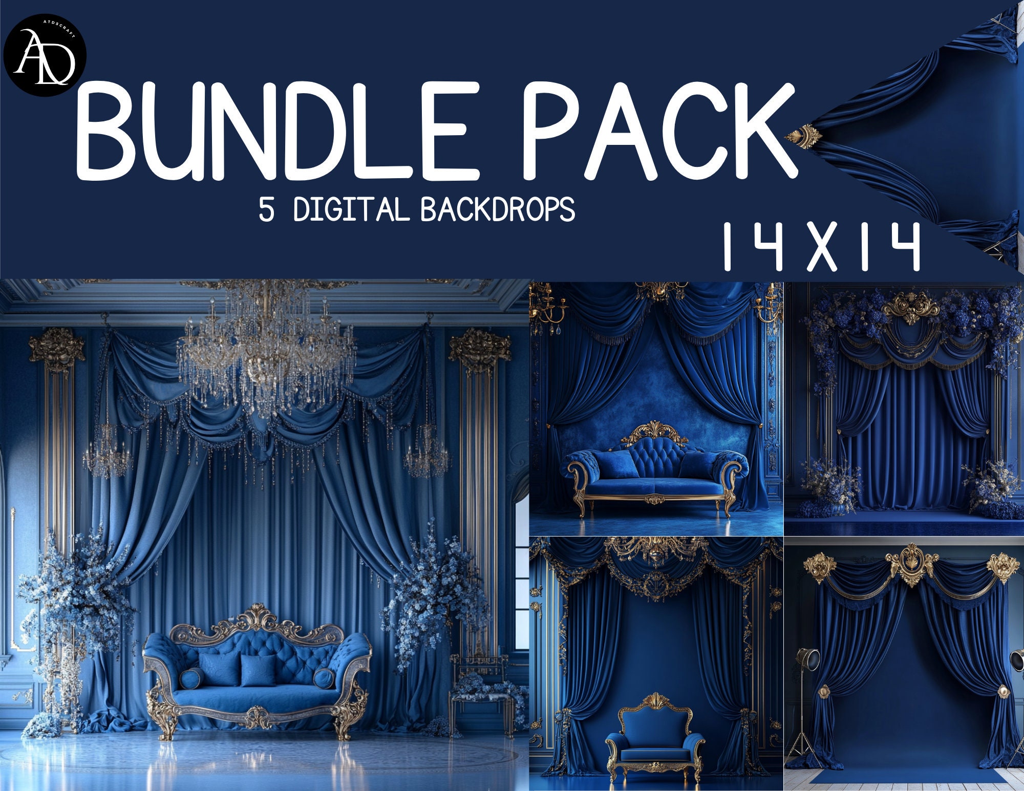 Luxury Minimalist Royal Blue Backdrop's- Luxury Backdrop- Minimalist overlays - Studio overlays - Digital Backdrop -Luxury overlay