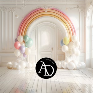 White Room Rainbow and Ballons digital background -Background for Composite Artist -Digital Backdrop-Photography Backdrop- Photoshop Overlay