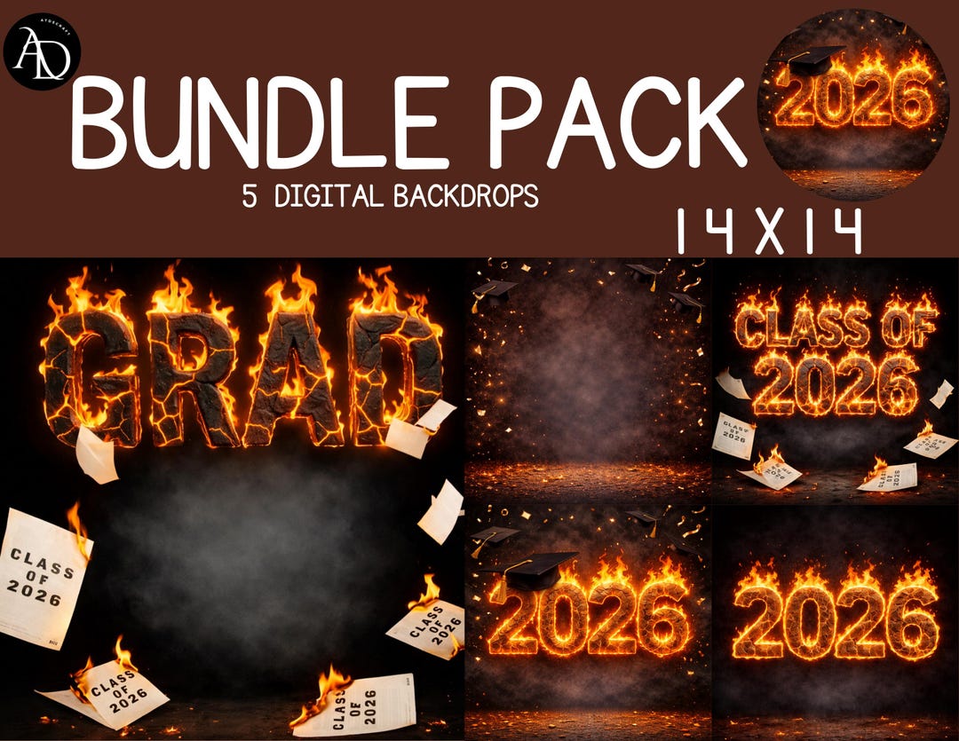 Class of 2026 Graduation Bundle Pack, 5 Fire Grad PNG Backdrops, Senior ...