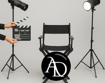 Movie Director Chair Studio Lights Clapperboard Digital Backdrop | Film Photography Background | Cinematic Photo Overlay