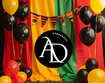 Juneteenth Celebration Digital Backdrop | African Pride Studio Background with Balloons & Flags | Juneteenth Backdrops