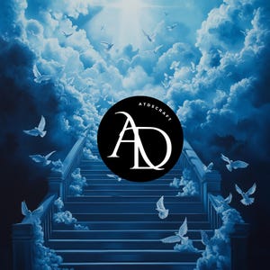 Stair Step to Heaven- AI Art Christian-Funeral-Blue Background - Heaven Background- Memorial-Doves-Background Digital Downloadable-Instant