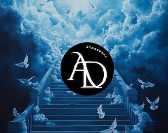 Stair Step to Heaven- AI Art Christian-Funeral-Blue Background - Heaven Background- Memorial-Doves-Background Digital Downloadable-Instant