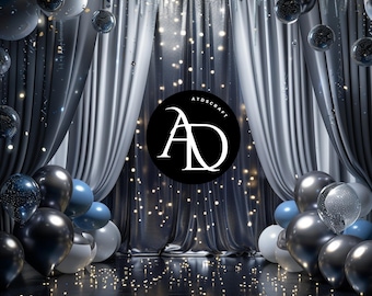 Black & Silver Balloon Backdrop | Elegant Night Party Background | Birthday, Prom, Instant Download ,Prom Night Backdrop ,Prom Night Decor
