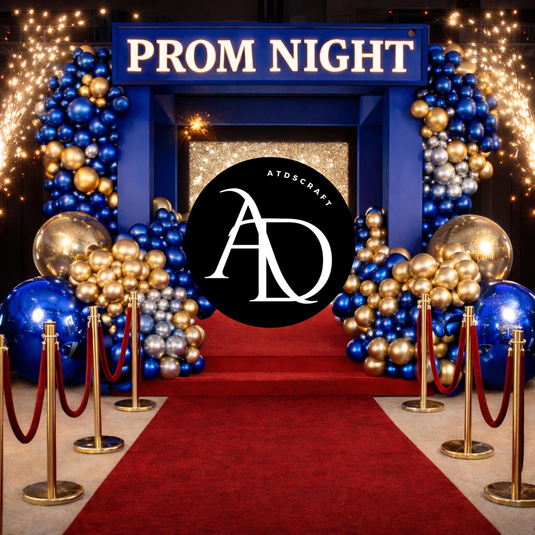 Prom Rio Backdrops Prom Night Digital Backdrop Royal Blue Gold Balloons Red Carpet ...