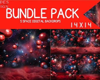 Ruimte- en Galaxy-thema digitale achtergronden, kinderverjaardagsachtergronden, Photoshop-overlays, Cake Smash digitale achtergrond, studiofotografie