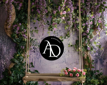 Purple Rose Swing Digital Backdrop - Greenery - Purple flowers, Willow Hoop -Leaves -Digital Background for Photography - Woodland-Composite