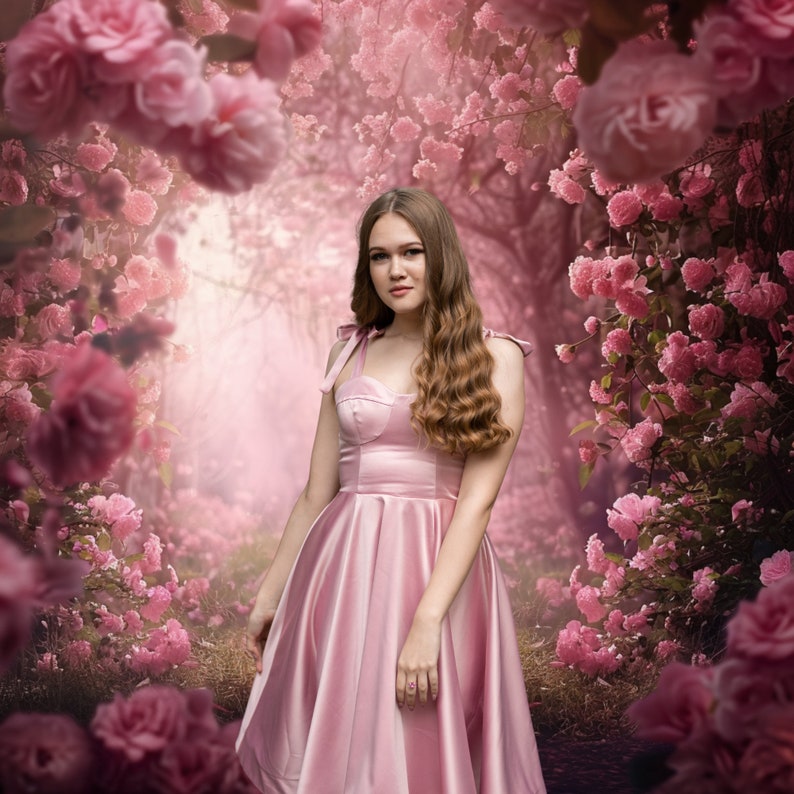 Spring Pink Rose Garden Background, Yellow Flowers, Soft Focus ...