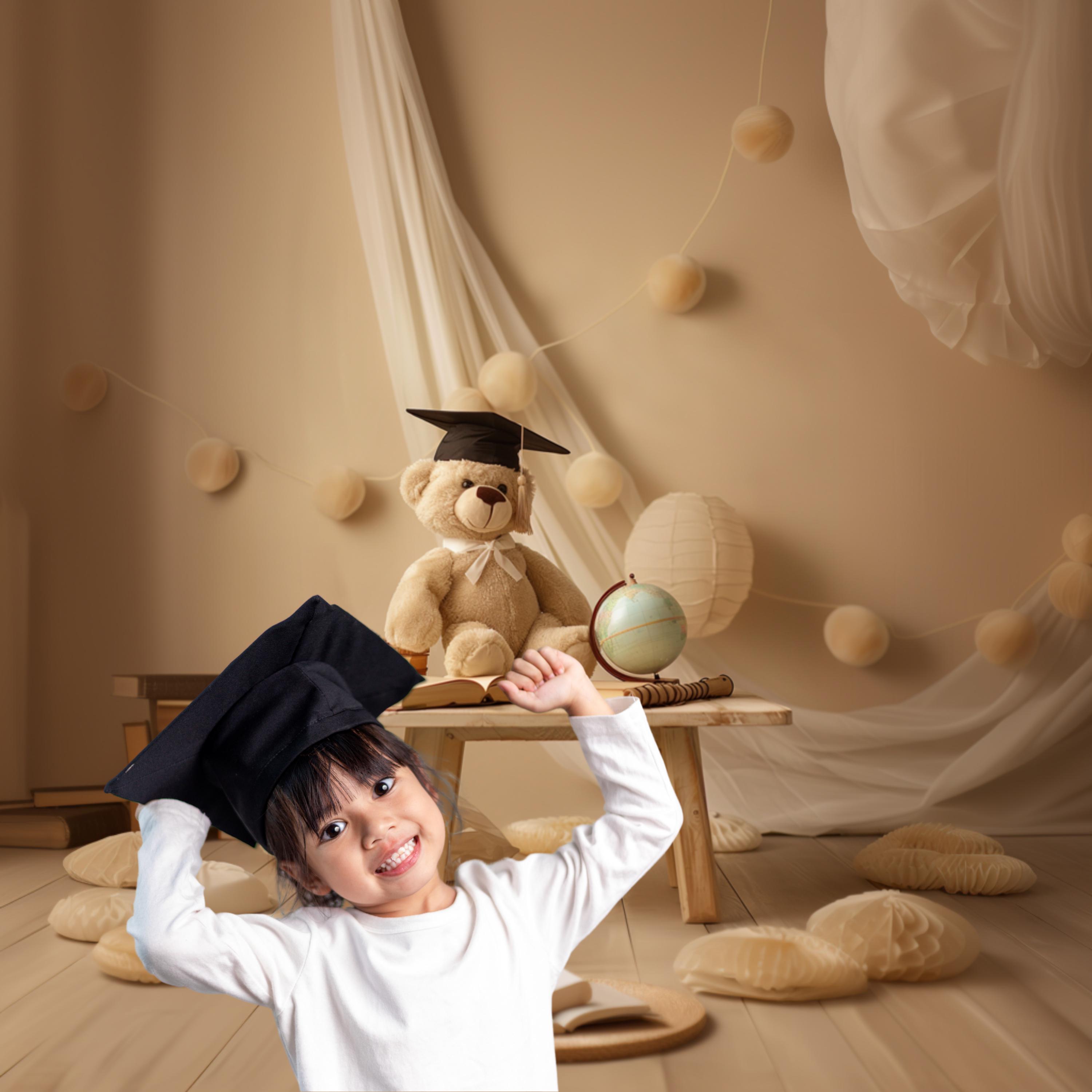 Graduation Digital Backdrop With Teddy Bear | Soft Cream Studio ...