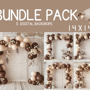 Brown Cream Balloon Arch Digital Backdrops, Birthday Party, Cake Smash Sessions, Photography Digital Background, Photoshop overlays