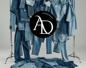 Denim Outfit Digital Backdrop, Fashion Editorial Photo Background, Jeans Wall Backdrop, Trendy Teen Portrait PNG, 14x14