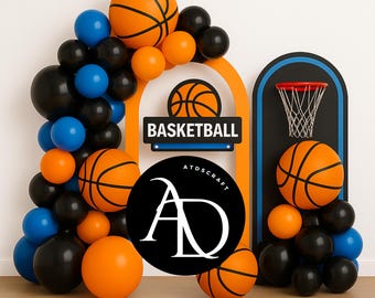 Basketball Party Backdrop: Sports Balloons Photo Booth (Digital Download 14x14