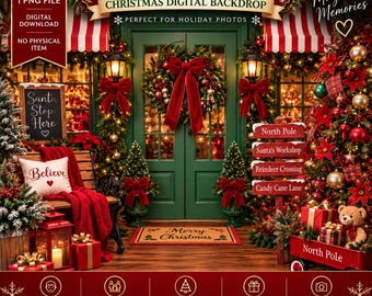 Santa's Workshop Digital Backdrop, North Pole Christmas Background, Kids Holiday Photography, Christmas Mini Session Photo Backdrop