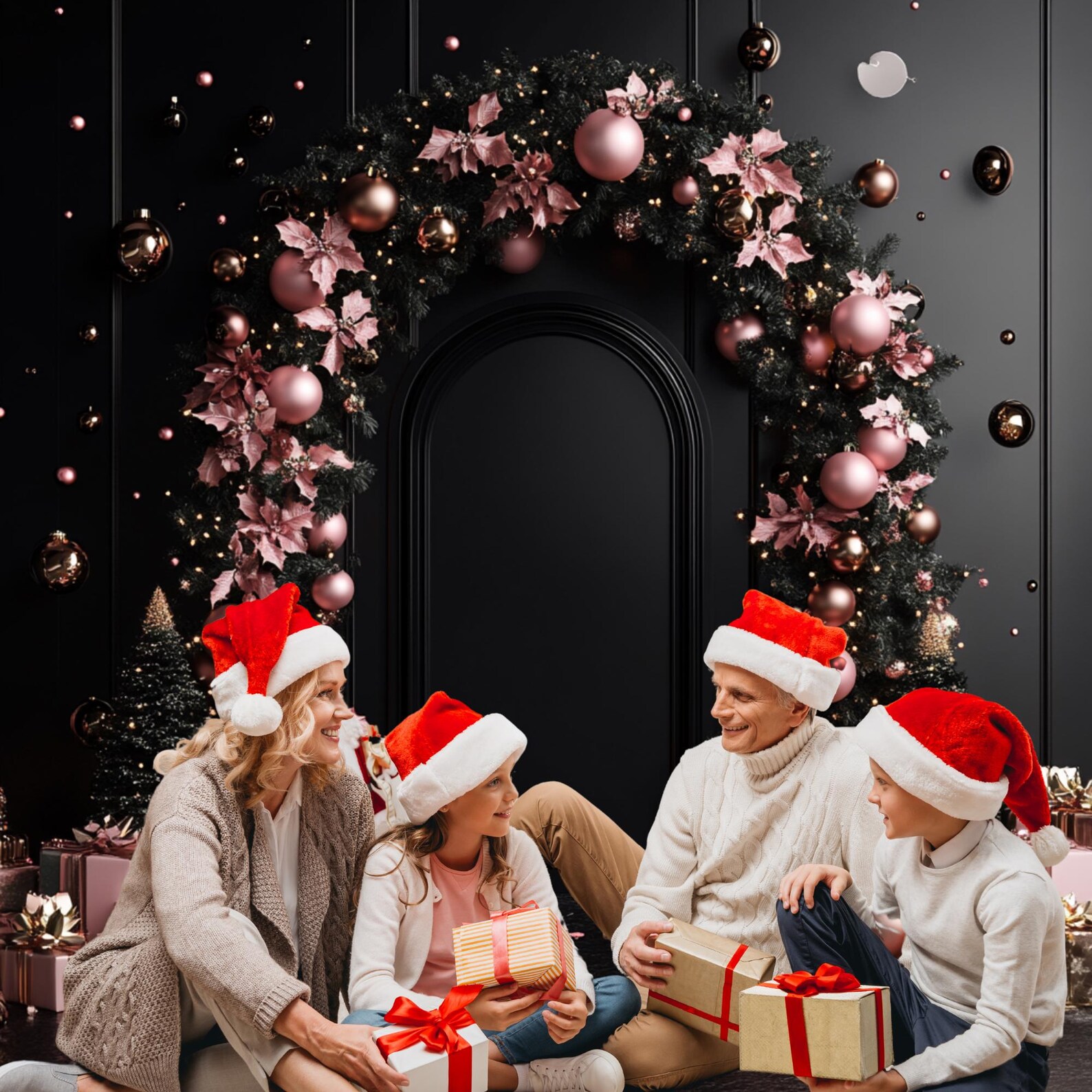 Pink Arched Christmas Living Room Digital Backdrop Bundle, Composite ...