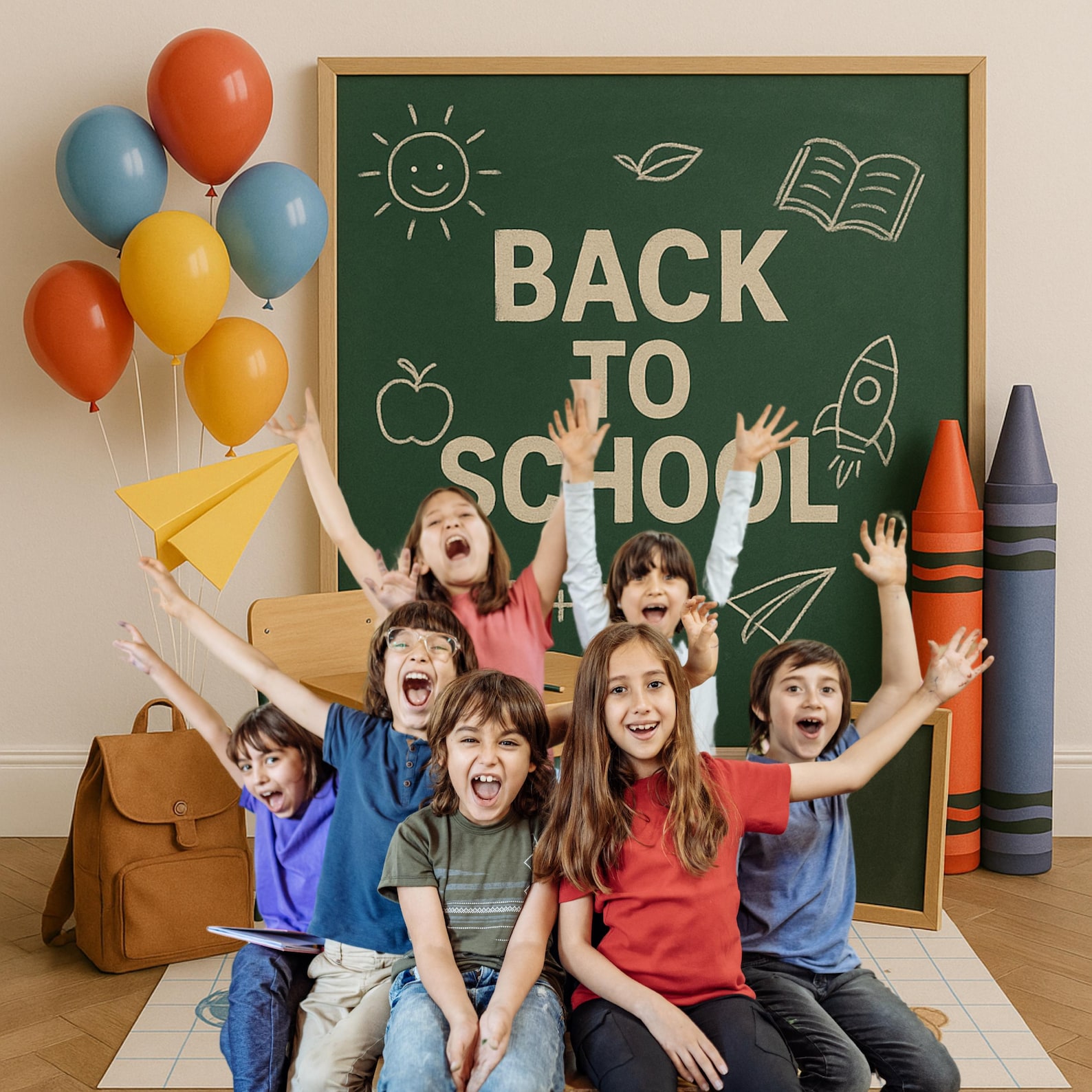 Back to School Digital Backdrop - Chalkboard, Desk Balloons - Classroom ...