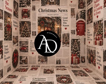 Christmas Newspaper Backdrop, Vintage Christmas Photography Background, Holiday News Photo Booth, Christmas Mini Session Digital Backdrop
