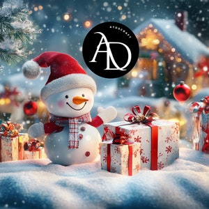 Christmas Digital Backdrop - Digital Background for Kids- Christmas Studio Snowman -Snow  Digital Photography-, Photoshop overlay