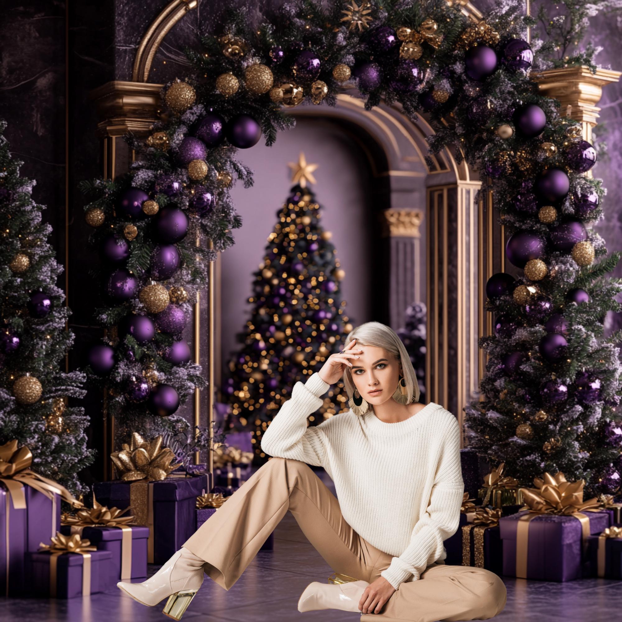 Purple Arched Christmas Living Room Digital Backdrop Bundle, Composite ...