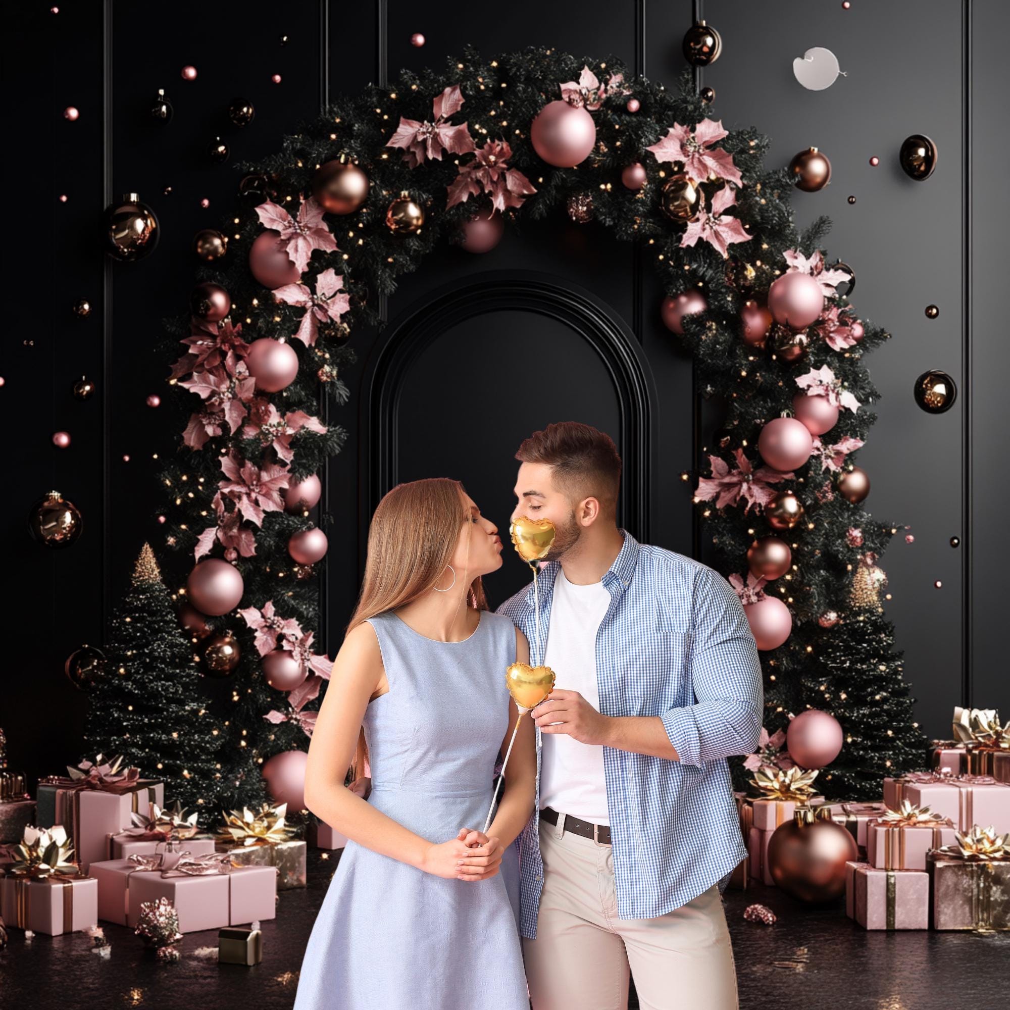 Pink Arched Christmas Living Room Digital Backdrop Bundle, Composite ...