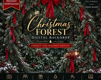 Christmas Forest Digital Backdrop, Winter Holiday Photography Background, Family Christmas Portrait, Snowy Holiday Mini Session Backdrop