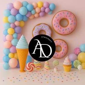 Candyland Party Backdrop with Donuts & Ice Cream – 14x14 Pastel Digital Background for Girl Birthday or Sweet Table-Pastel Backdrop