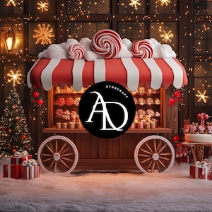 Gingerbread Digital Backdrop - Digital Background for Kids- Christmas Candy Shop Cart-Toddler Digital Photography-, Photoshop overlay
