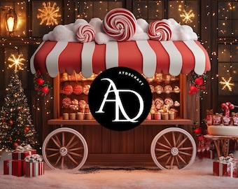 Gingerbread Digital Backdrop - Digital Background for Kids- Christmas Candy Shop Cart-Toddler Digital Photography-, Photoshop overlay