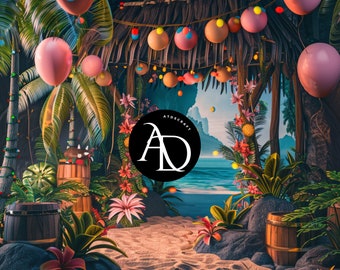 Tropical Party Digital Backdrop Background Birthday Child Photo Shoot Picture Studio Event Celebration Party Back Drop