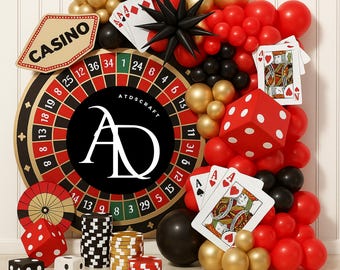 Casino Roulette Digital Backdrop: Vegas Party Photo Prop (PNG Download 14x14in
