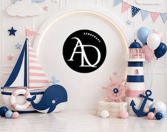 Nautical Birthday Backdrop PNG, Whale Birthday Party Decor, Pink Nautical Birthday Background, Ocean Theme Birthday Backdrop