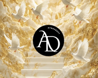 Stairway to Heaven Memorial Backdrop, Funeral Digital Background, Celebration of Life Photo Prop, Dove Heaven PNG 14x14