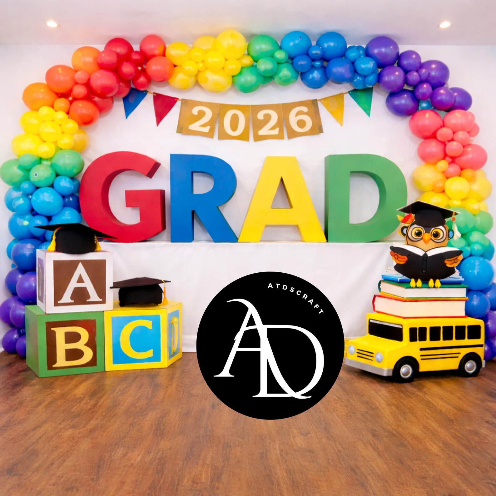 Abc Rentals Backdrop 2026 ABC Graduation Backdrop 14x14 | Rainbow Balloon Arch Kindergarten ...