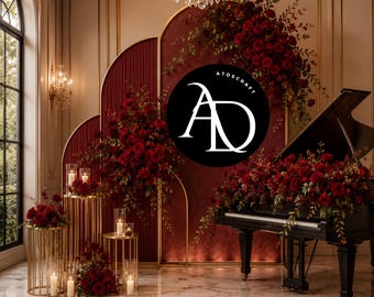 Luxury Red Rose Piano Digital Backdrop PNG, Romantic Wedding Photo Background, 1 PNG File Only, 14x14 Instant Download