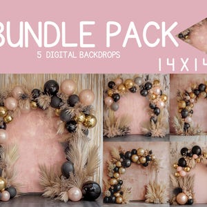 Schwarz Gold Blush Ballon Bogen Hintergrund Bündel | 5 digitale Kulissen für Geburtstag oder Glam Events |PNG Download,Hochzeit, Geburtstags-Fotografie