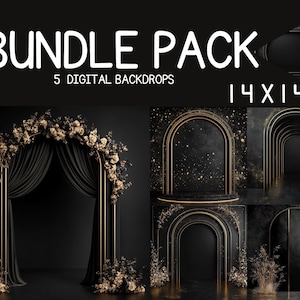 Luxury Black And Gold Minimal Arch Backdrop set, digital background, digital backdrop, digital overlays, luxury backdrop, black backdrop
