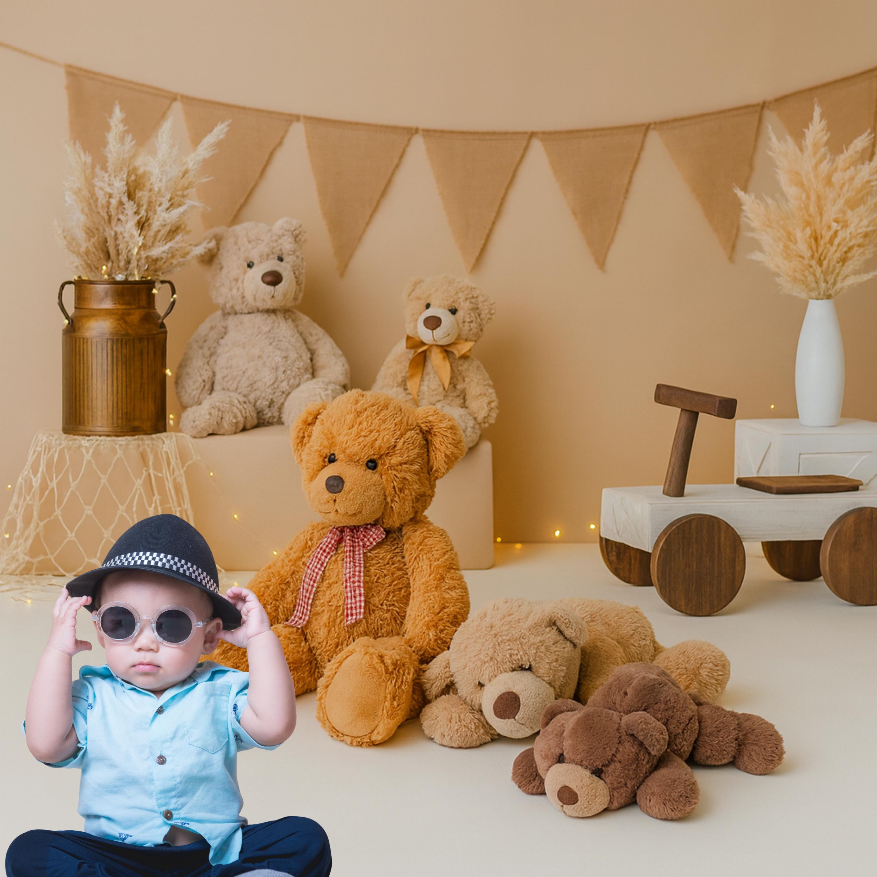 Teddy Bear Digital Backdrop | Cute Neutral Baby Shower Birthday ...