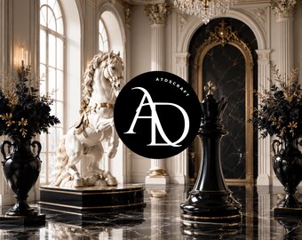 Luxury Chess King Backdrop, Black Gold Royal Palace Birthday Photo Background, Old Money Party 14x14 PNG