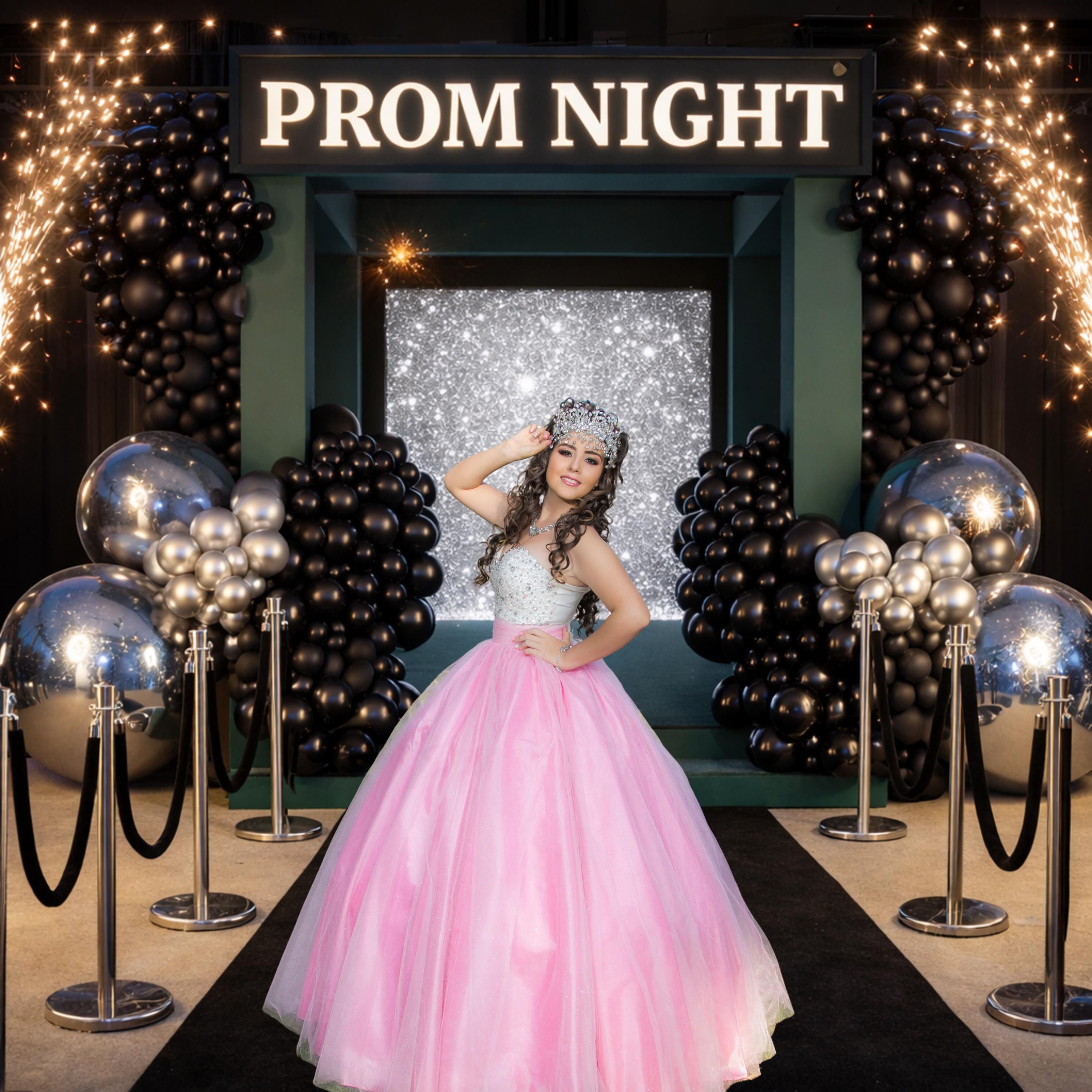 Prom Night Digital Backdrop Emerald Green Black Silver Balloons, VIP ...
