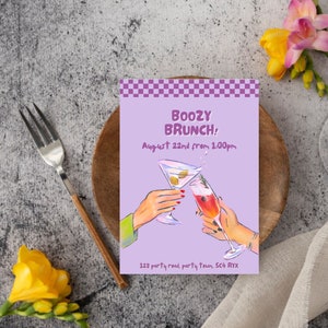 Invito digitale modificabile per brunch alcolico / Modello Canva stampabile / Brunch senza fondo / Invito di compleanno / Serata tra ragazze
