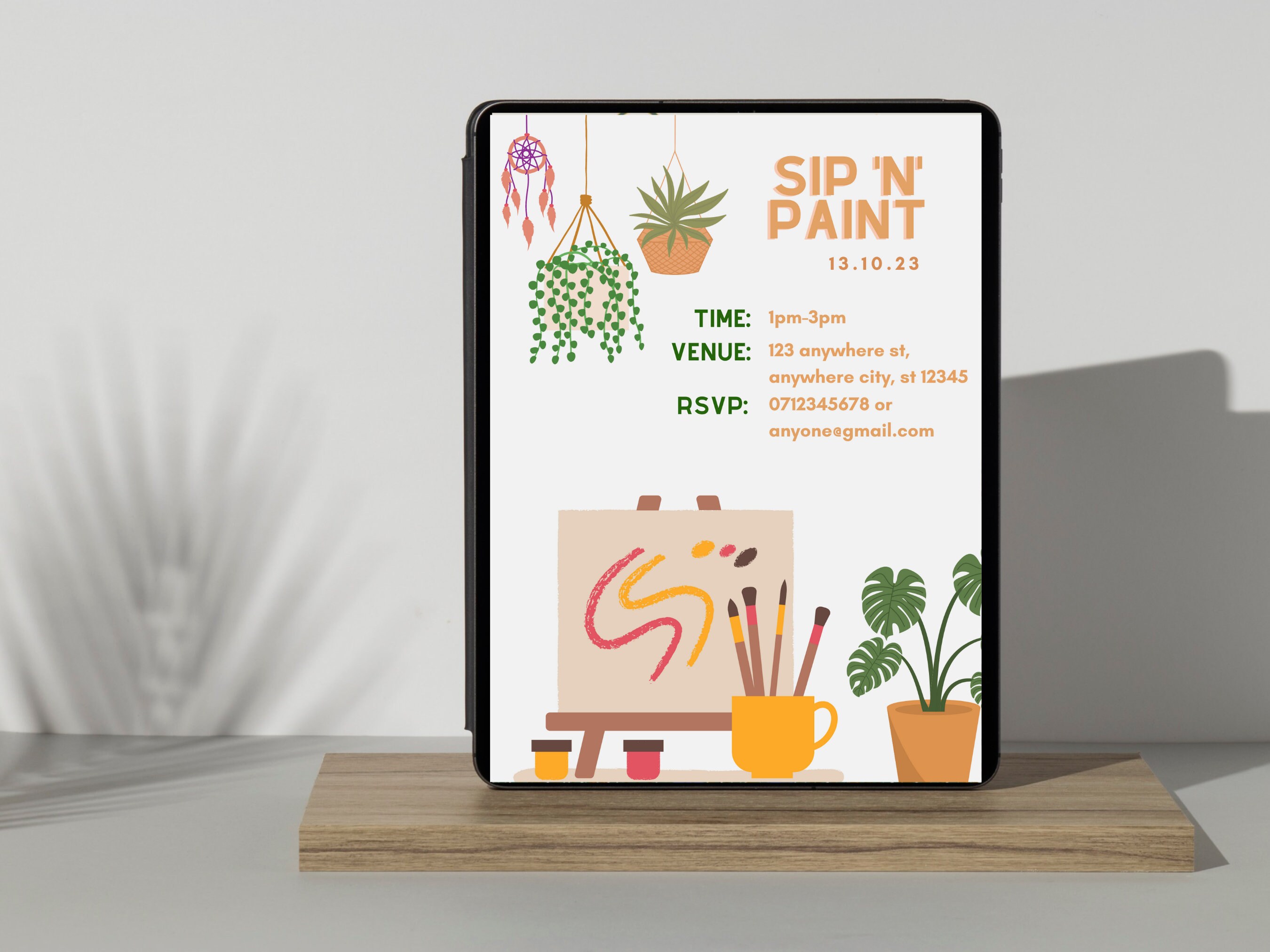 Editable Sip 'n' Paint Party Invitation, Digital Printable, Canva