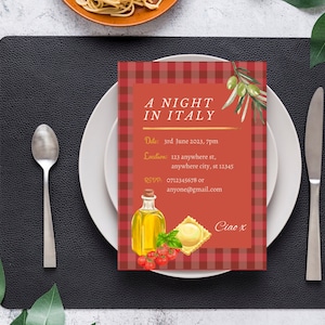 Editable Italian Themed Dinner Party Invitation, Digital Printable, Canva Template