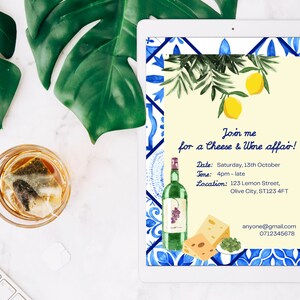 Editable Cheese and Wine, Charcuterie Invitation, Instant download, Canva Template