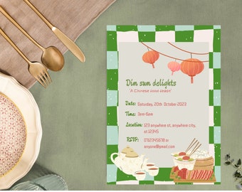Editable Chinese Themed Dinner Party Invitation, Instant Digital Download, Canva Template