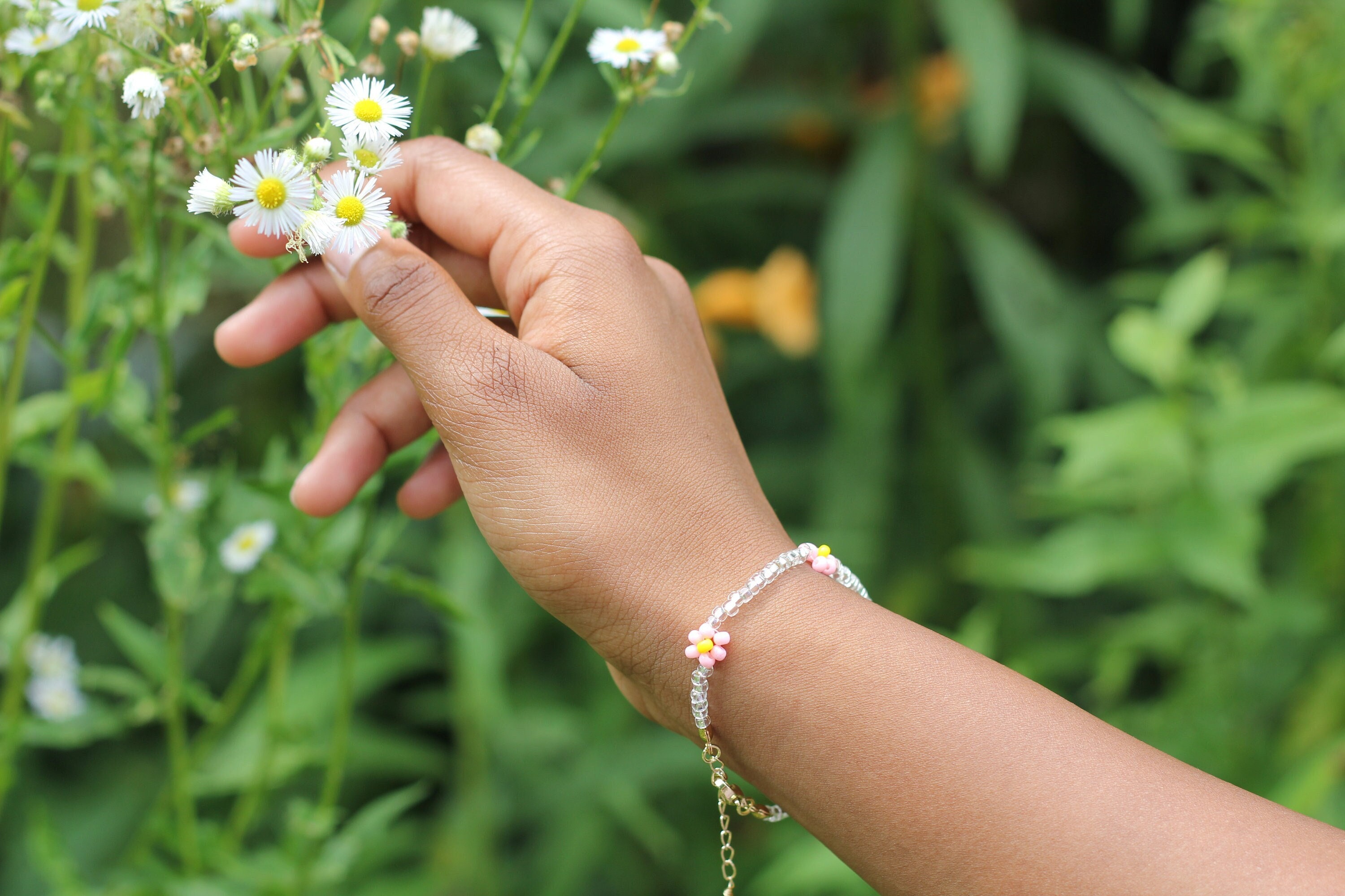 BULK Daisy Flower Trio Seed Bead Bracelet - Choose your favorite