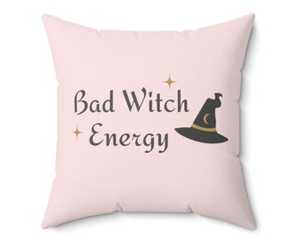 Pink Halloween Pillow, Bad Witch Energy Throw Pillow, Pink Fall Decor